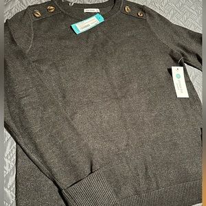 New gray sweater with button detail on shoulders